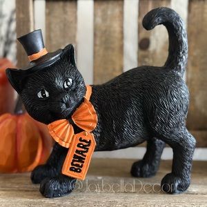 Vintage Halloween Inspired Black Cat Figurine for Halloween Decor